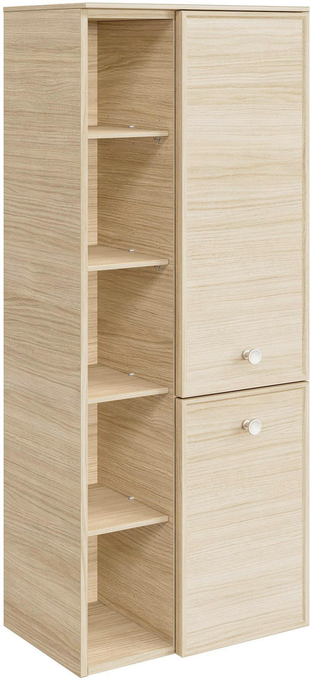 MIDISCHRANK 50/121/33 cm  - Edelstahlfarben/Eichefarben, MODERN, Glas/Holzwerkstoff (50/121/33cm) - Sadena