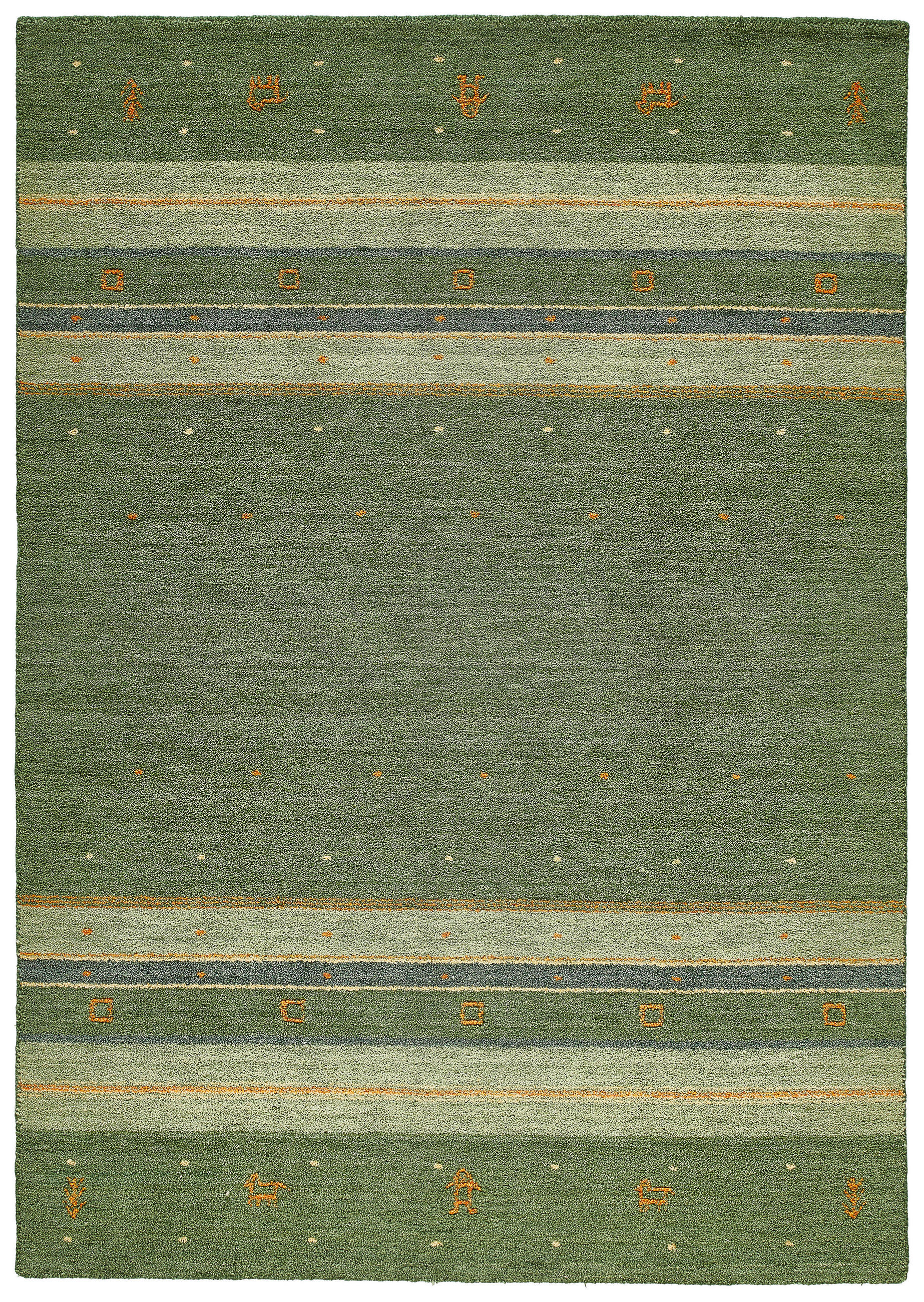 ORIENTTEPPICH 70/140 cm Azeri Gabbeh Grün Grün  - Grün, KONVENTIONELL, Textil (70/140cm) - Cazaris