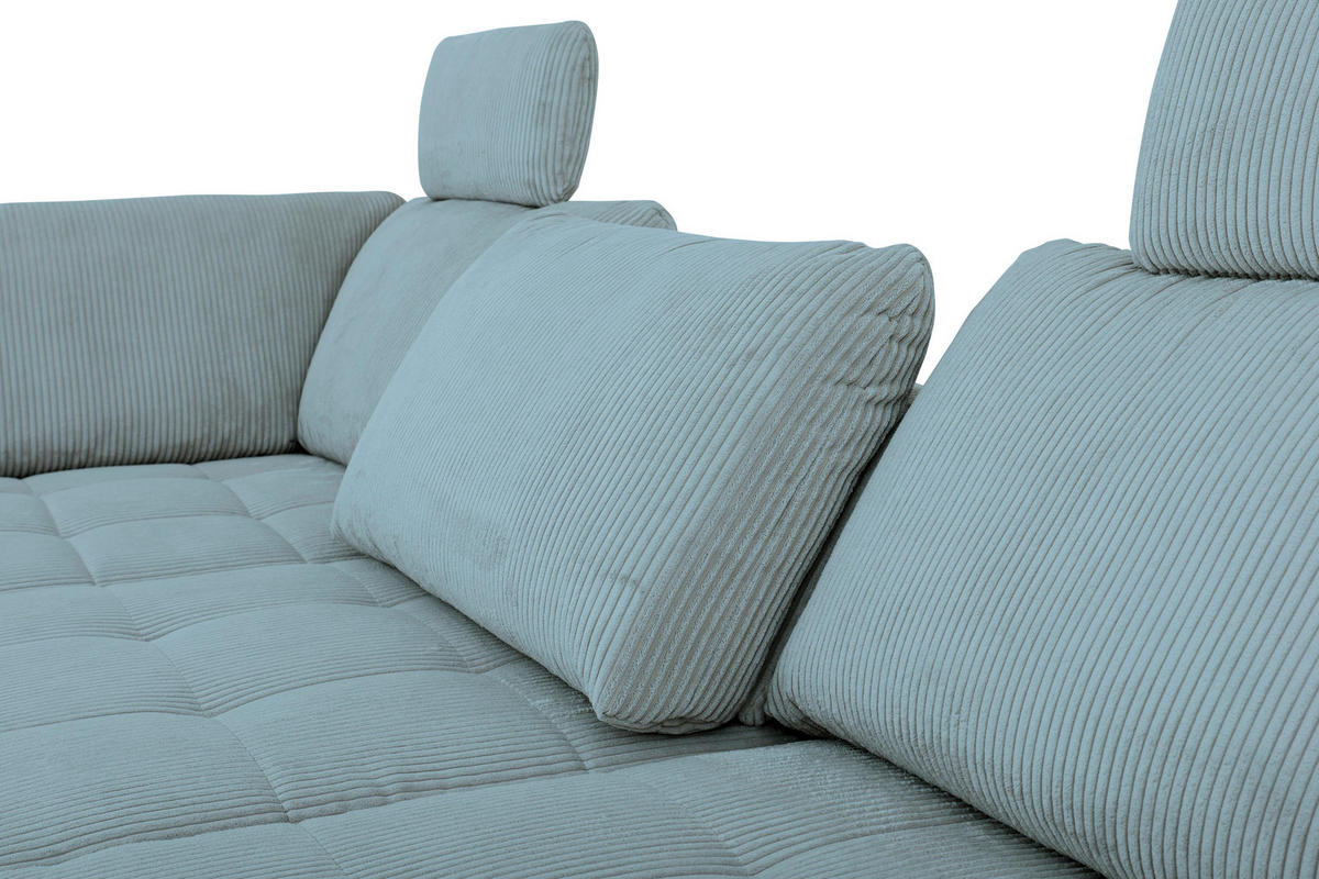 ECKSOFA in Cord, Velours Hellblau  - Schwarz/Hellblau, Design, Textil/Metall (197/291cm) - Beldomo Style