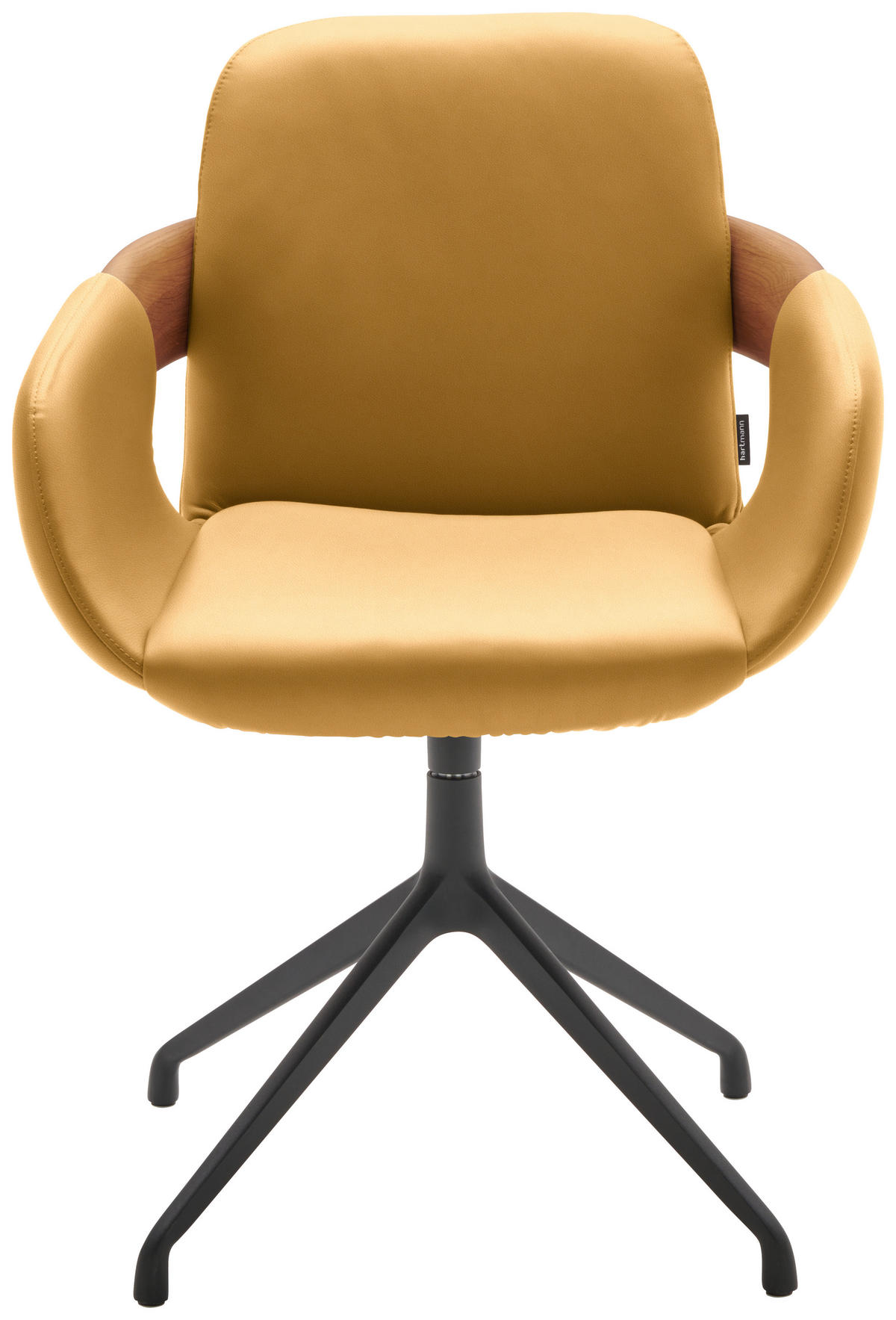 ARMLEHNSTUHL  Lederauswahl, Stoffauswahl, Typenauswahl, Sitzfläche 360° drehbar  Echtleder  - Currygelb/Eichefarben, Natur, Leder/Holz (60/86/60cm) - Valnatura