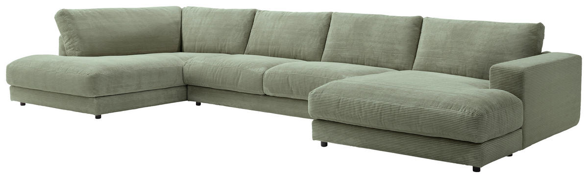 WOHNLANDSCHAFT in Cord Dunkelgrün  - Dunkelgrün/Schwarz, Design, Kunststoff/Textil (224/425/190cm) - Hom`in