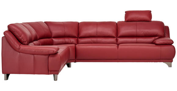 ECKSOFA in Echtleder Rot  - Rot/Schwarz, Design, Leder/Metall (253/290cm) - Xora