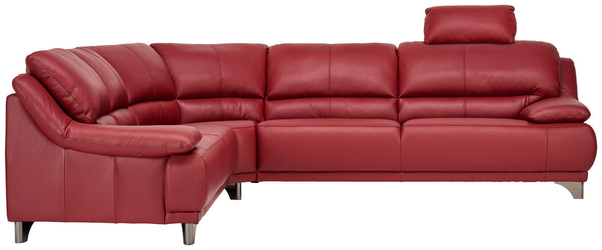 ECKSOFA in Echtleder Rot  - Rot/Schwarz, Design, Leder/Metall (253/290cm) - Xora
