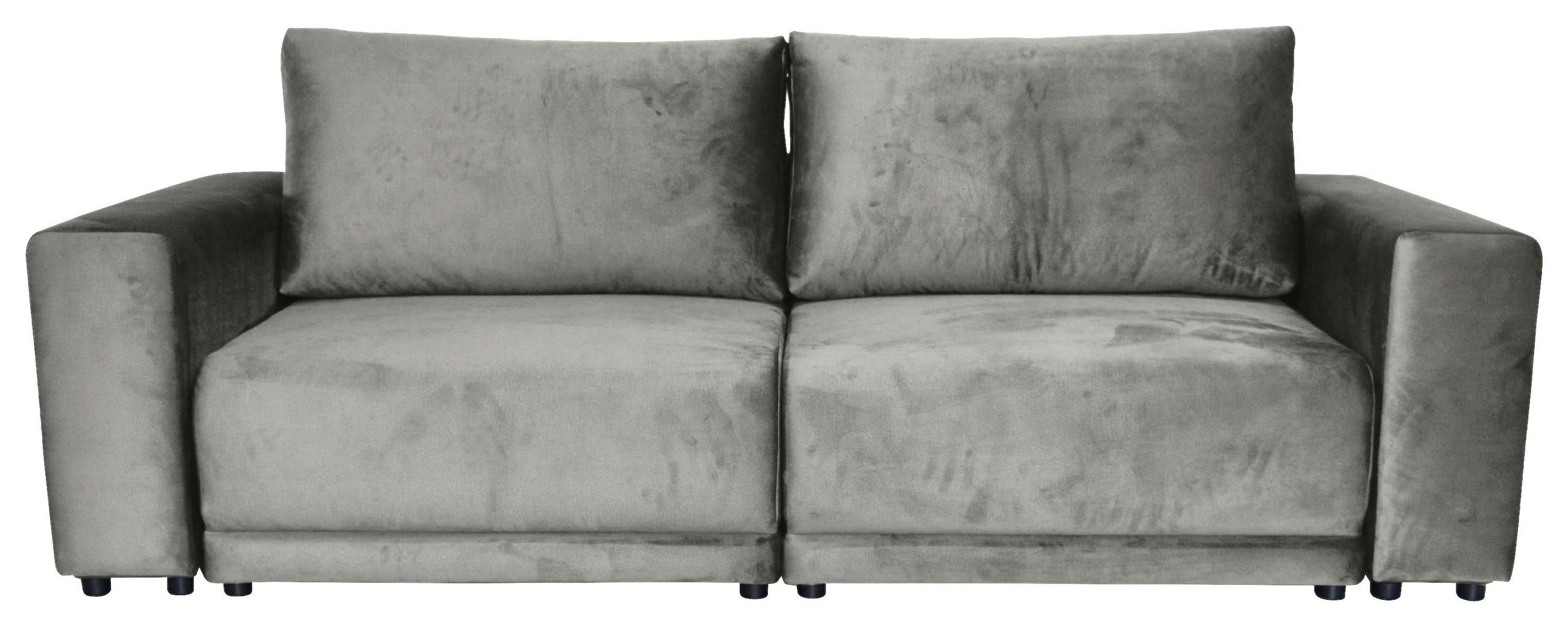 BIGSOFA  in Velours Grau  - Schwarz/Grau, Design, Kunststoff/Textil (256/88/120cm) - home24