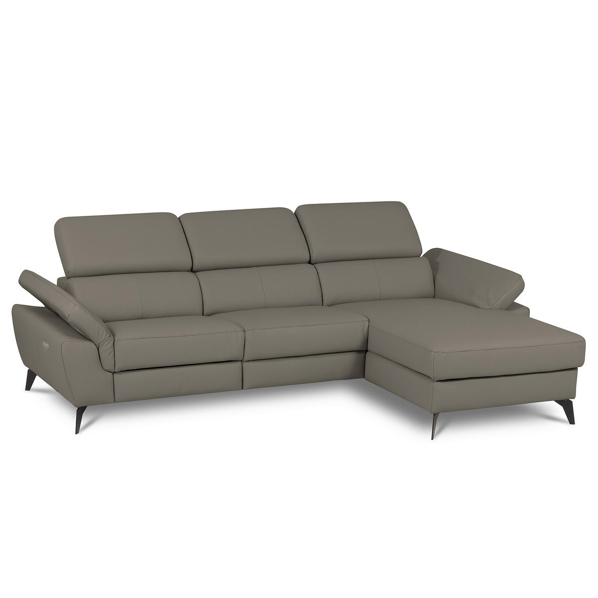 ECKSOFA SONO in Lederlook Echtleder Schlammfarben Armteilverstellung, Kopfteilverstellung  252/179 cm  - Schlammfarben/Schwarz, Design, Leder/Textil (252/179cm) - Livetastic