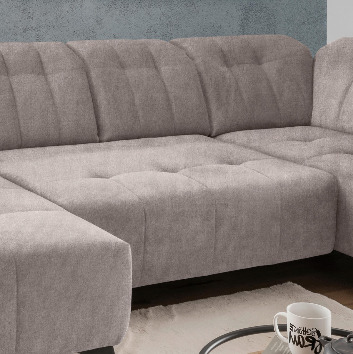 WOHNLANDSCHAFT in Mikrofaser Taupe  - Taupe/Schwarz, MODERN, Textil/Metall (180/337/200cm) - Livetastic