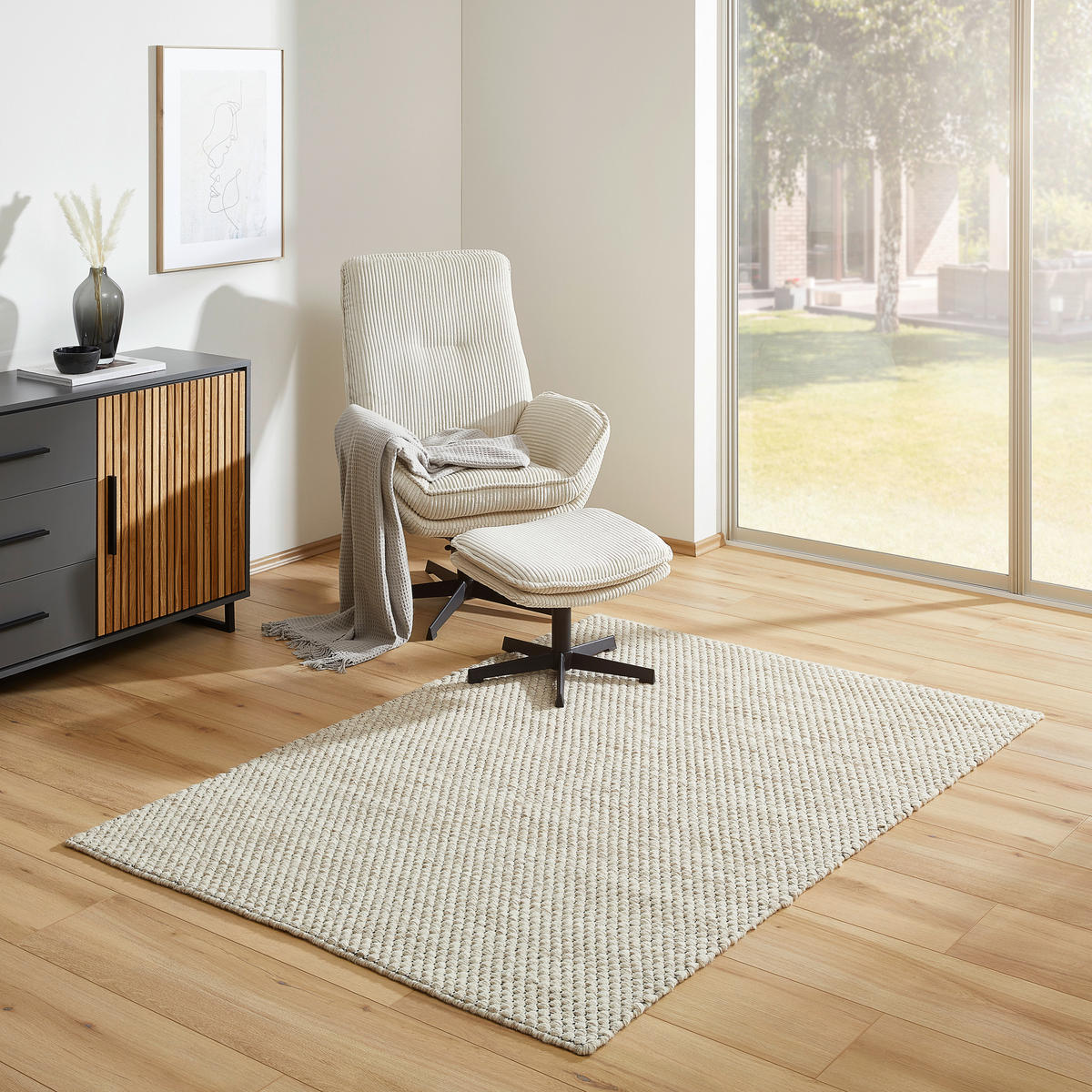 RUČNĚ TKANÝ KOBEREC, 60/120 cm, bílá - bílá, Konvenční, textil (60/120cm) - Boxxx