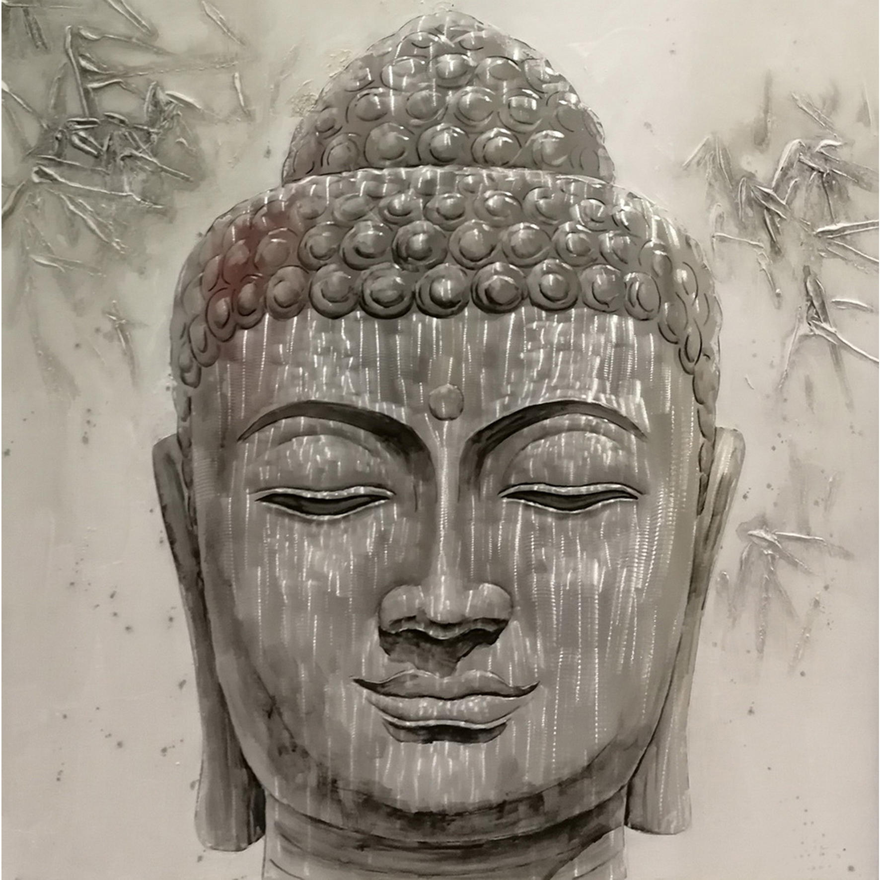 ÖLGEMÄLDE Buddha 100/100 cm  - Weiß/Grau, LIFESTYLE, Holz/Textil (100/100cm) - Monee