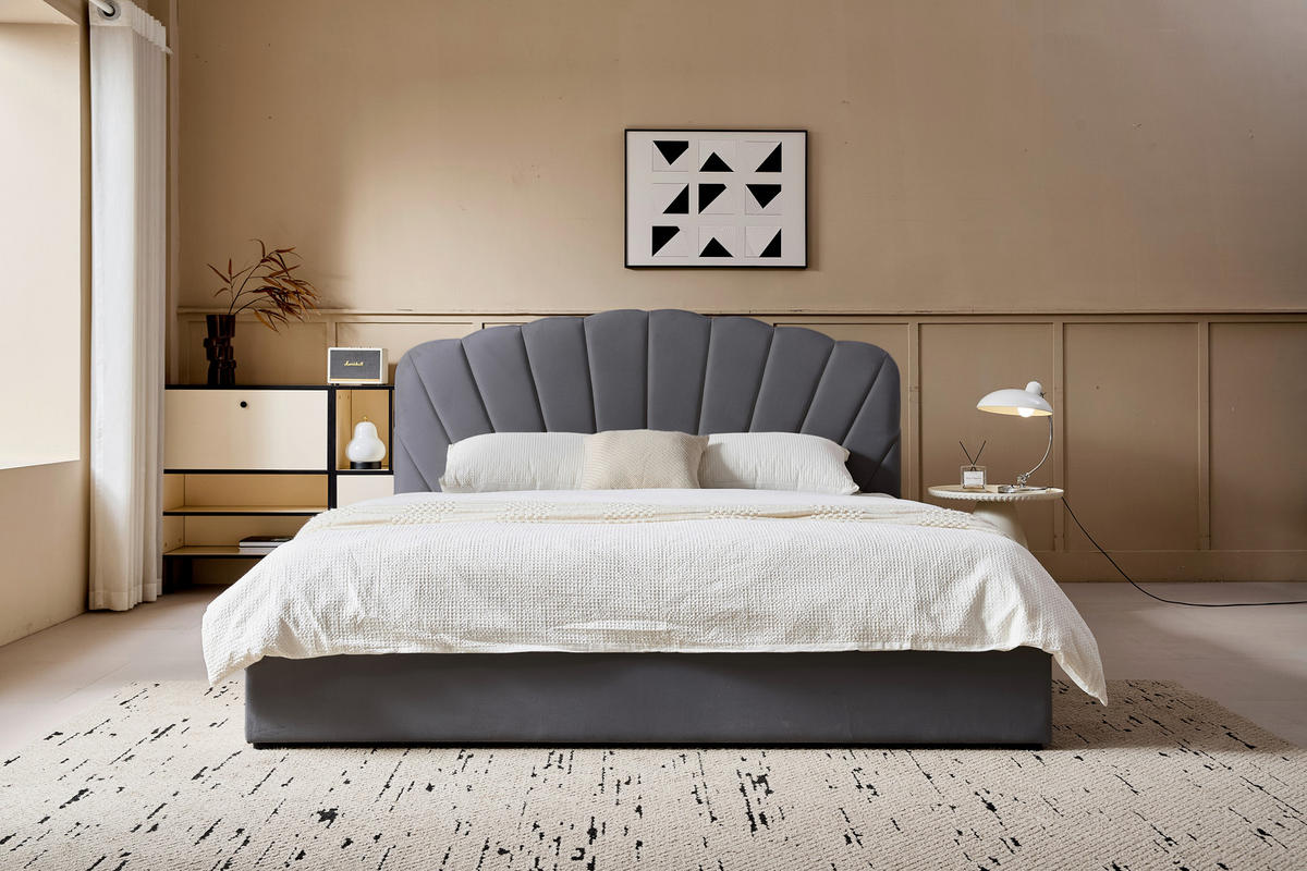 POLSTERBETT Lattenrost, Bettkasten 180/200 cm  in Grau  - Schwarz/Naturfarben, Trend, Holz/Kunststoff (180/200cm) - Ambia Home