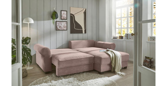 ECKSOFA Rosa Cord  - Schwarz/Rosa, KONVENTIONELL, Kunststoff/Textil (255/185cm) - Hom`in