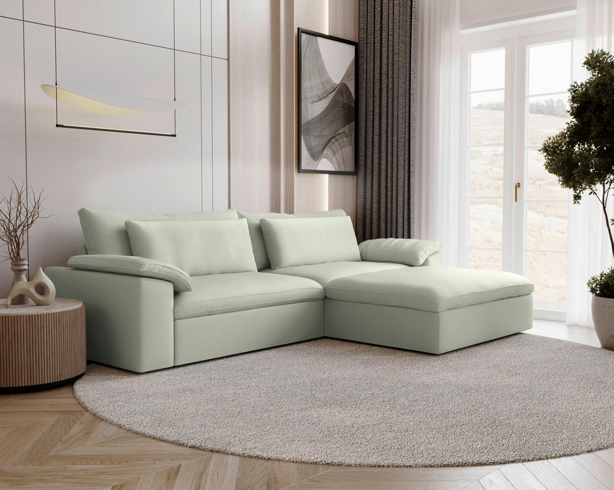 ECKSOFA  Chenille Sandfarben  - Sandfarben/Schwarz, Modern, Kunststoff/Textil (306/198cm) - Carryhome