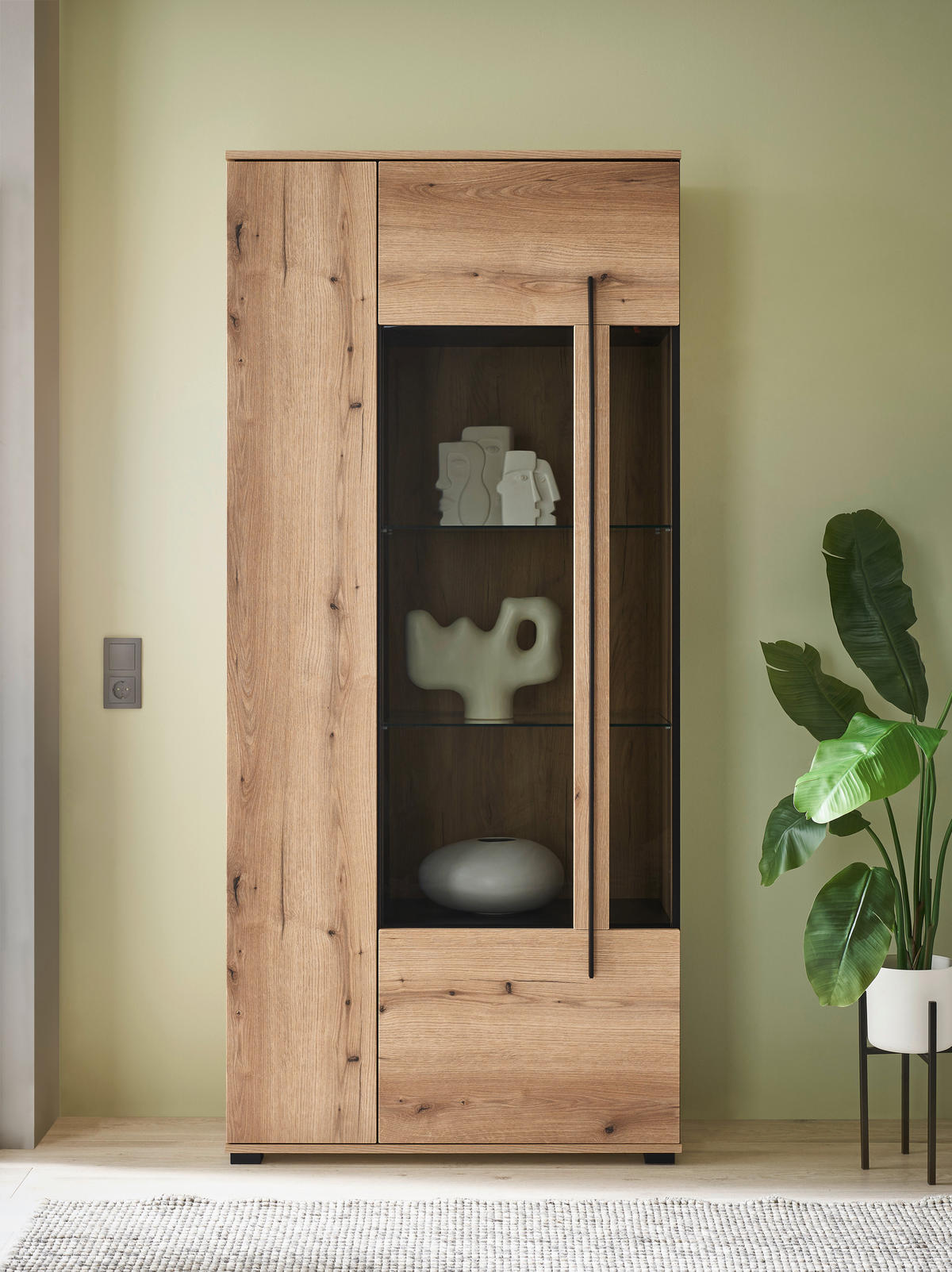 VITRINE  in Eichefarben  - Eichefarben/Schwarz, Design, Glas/Holzwerkstoff (90/200/37cm) - Livetastic
