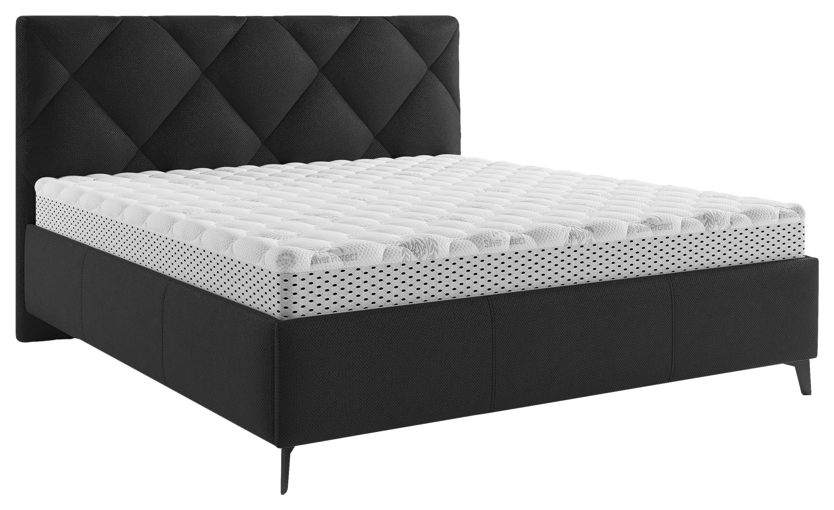 POLSTERBETT gepolstertes Kopfteil, Lattenrost, Bettkasten 180/200 cm  in Schwarz  - Schwarz/Bronzefarben, MODERN, Holz/Textil (180/200cm) - Boxxx