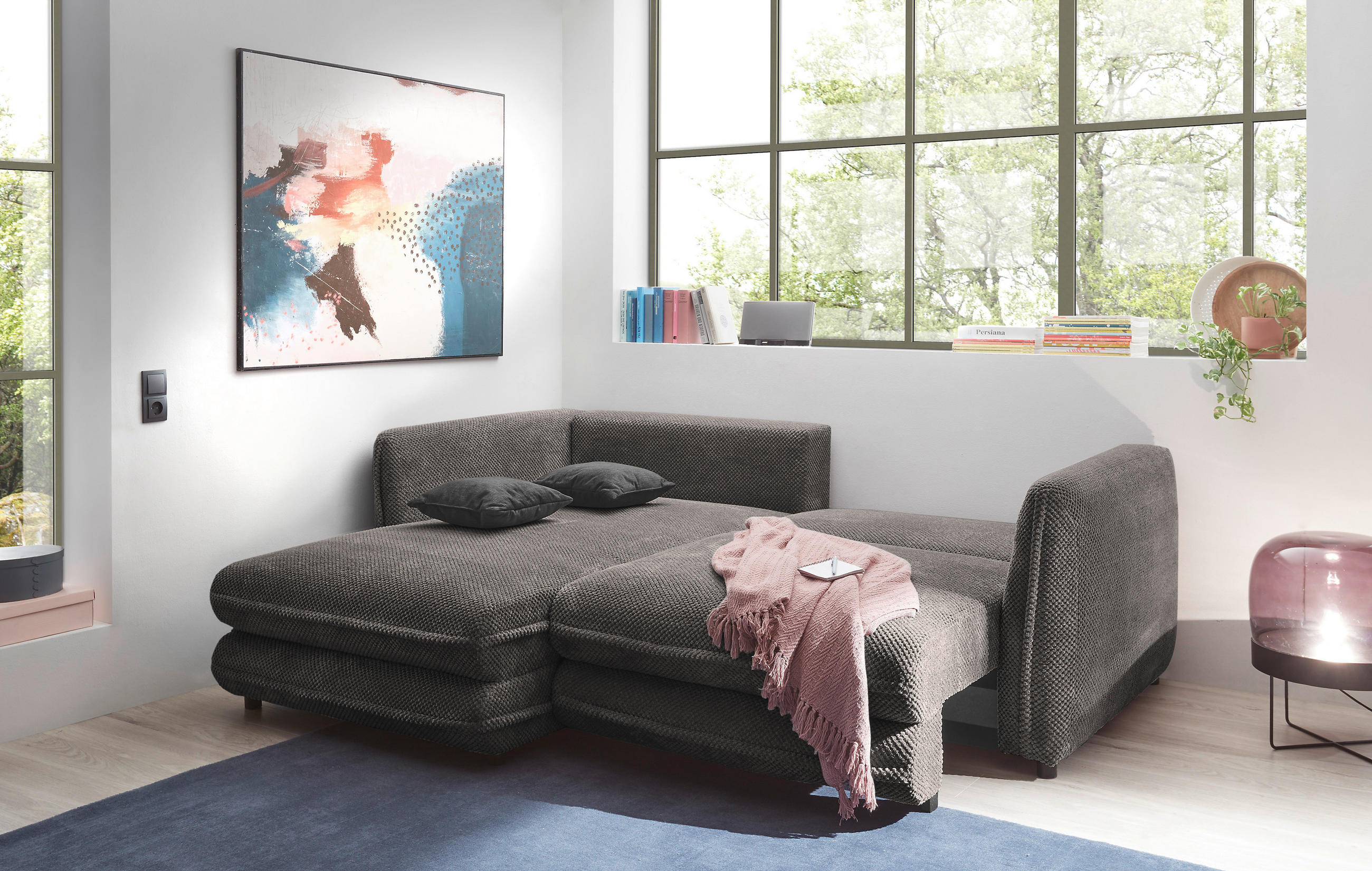 ECKSOFA in Mikrovelours Braun  - Schwarz/Braun, Konventionell, Kunststoff/Textil (240/192cm) - MID.YOU