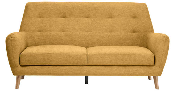 3-SITZER-SOFA Webstoff Gelb  - Eichefarben/Gelb, Design, Holz/Kunststoff (200/105/84cm) - Carryhome