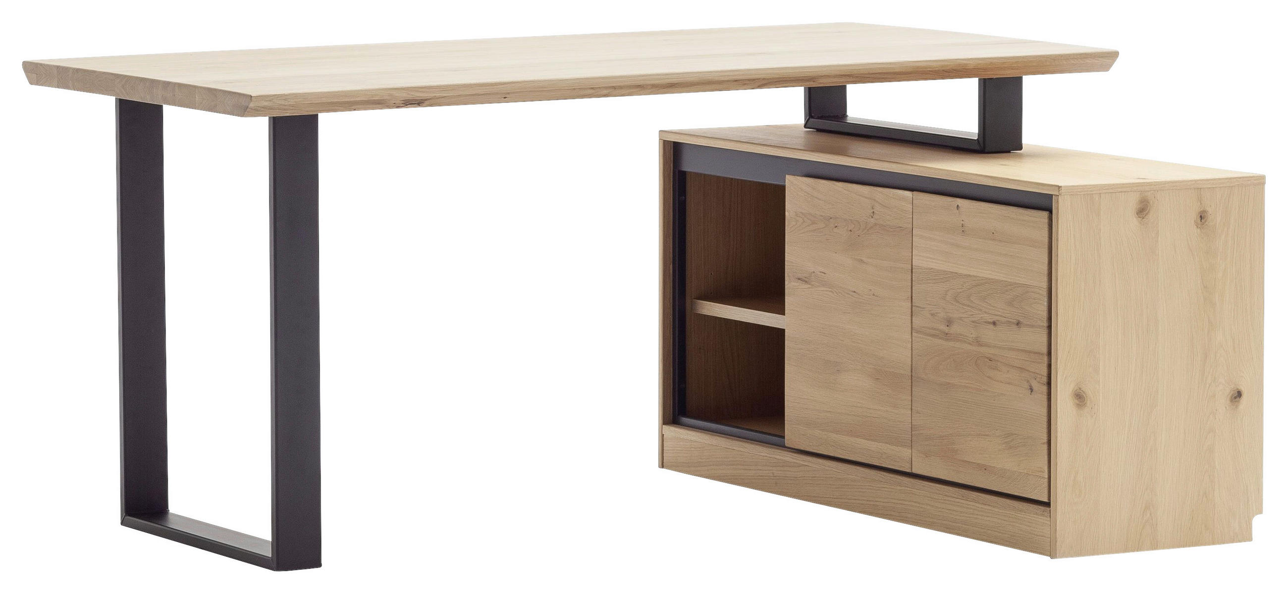 ECKSCHREIBTISCH 160/120/76 cm  in Eiche Bianco  - Eiche Bianco/Schwarz, KONVENTIONELL, Holz/Holzwerkstoff (160/120/76cm) - Linea Natura