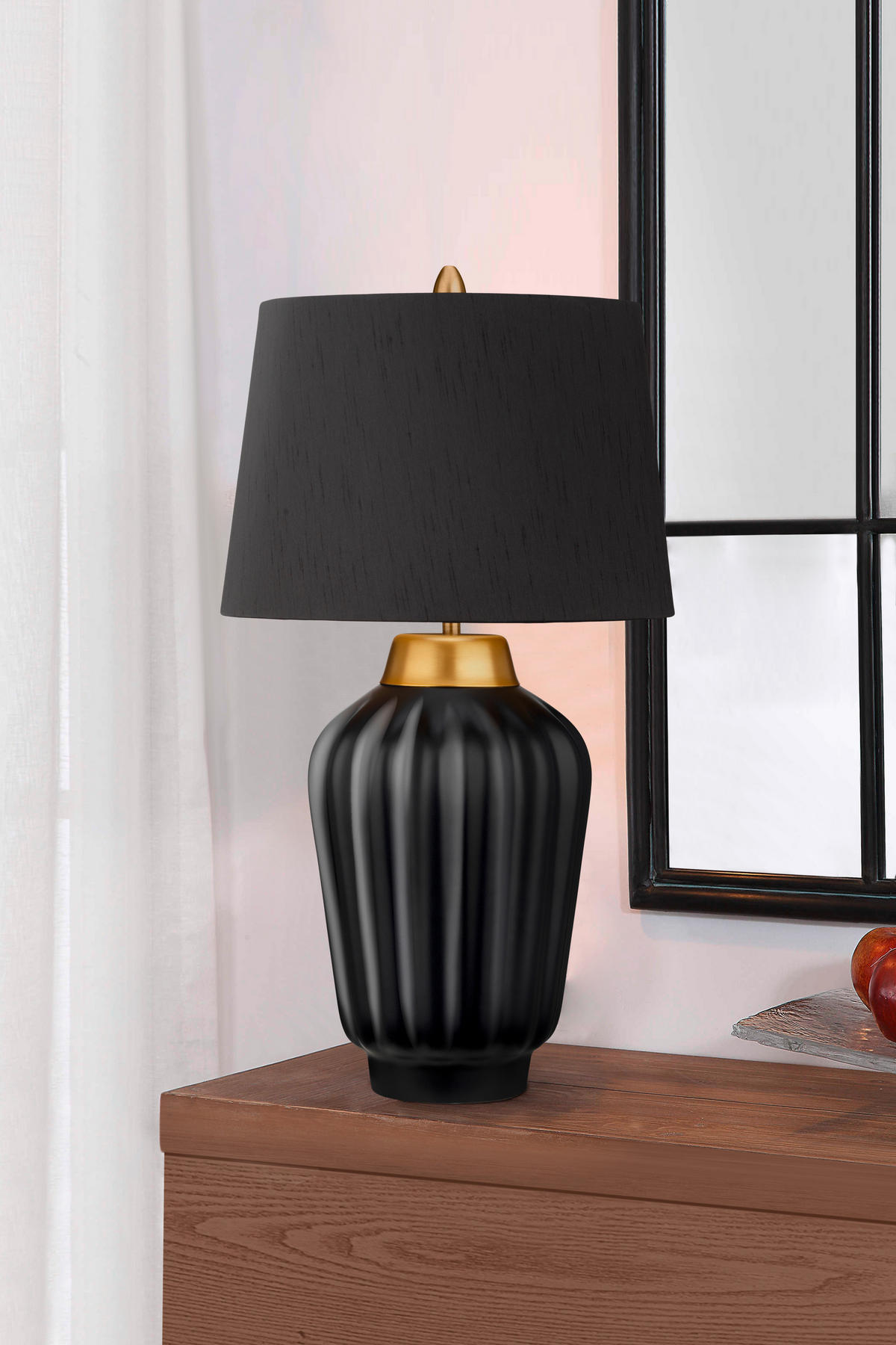 TISCHLEUCHTE - Messingfarben/Schwarz, Konventionell, Keramik/Textil (30/56.2cm) - Elstead Lighting
