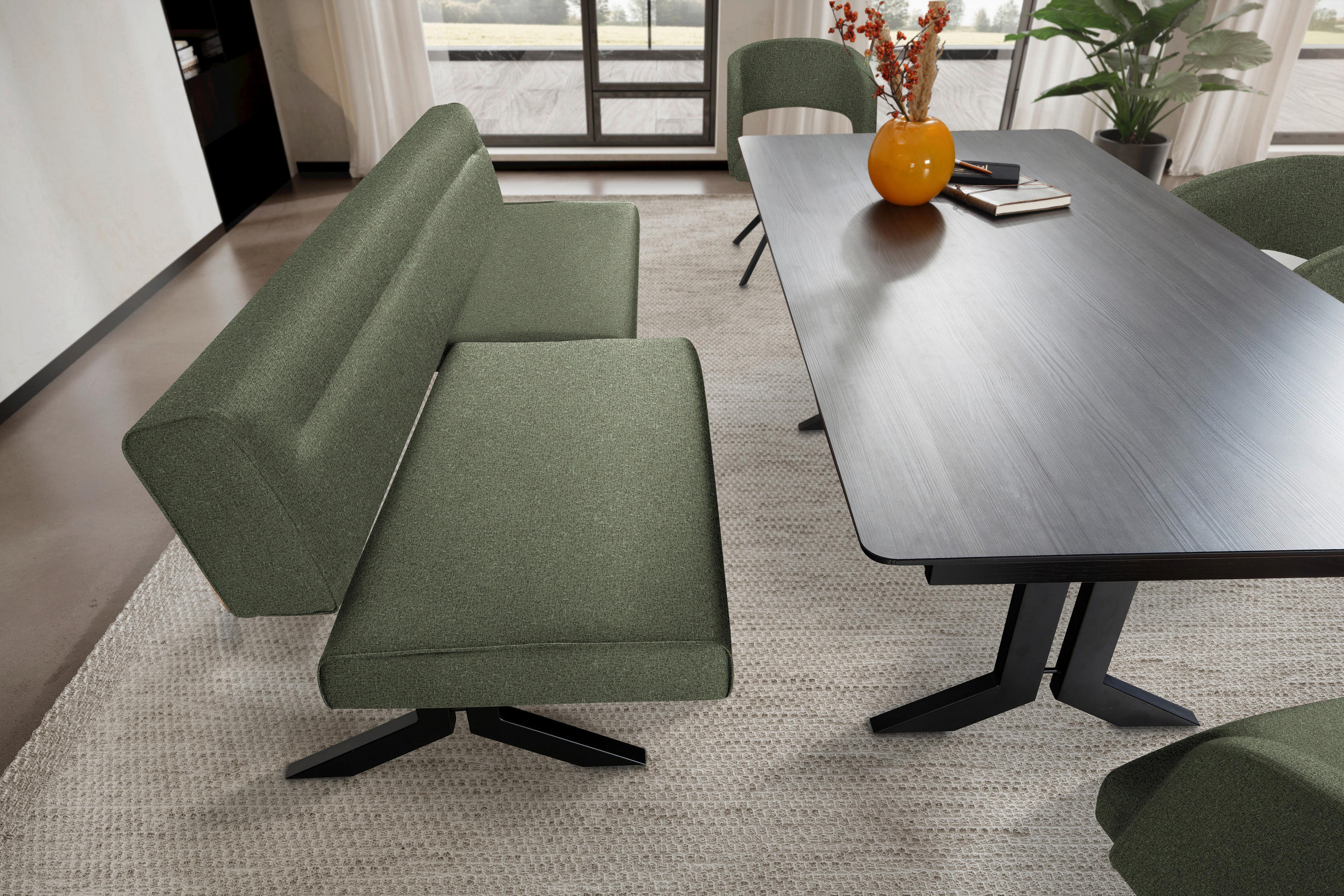 SITZBANK Samt Grün - Schwarz/Grün, KONVENTIONELL, Textil/Metall (220/70-86cm) - Moderano
