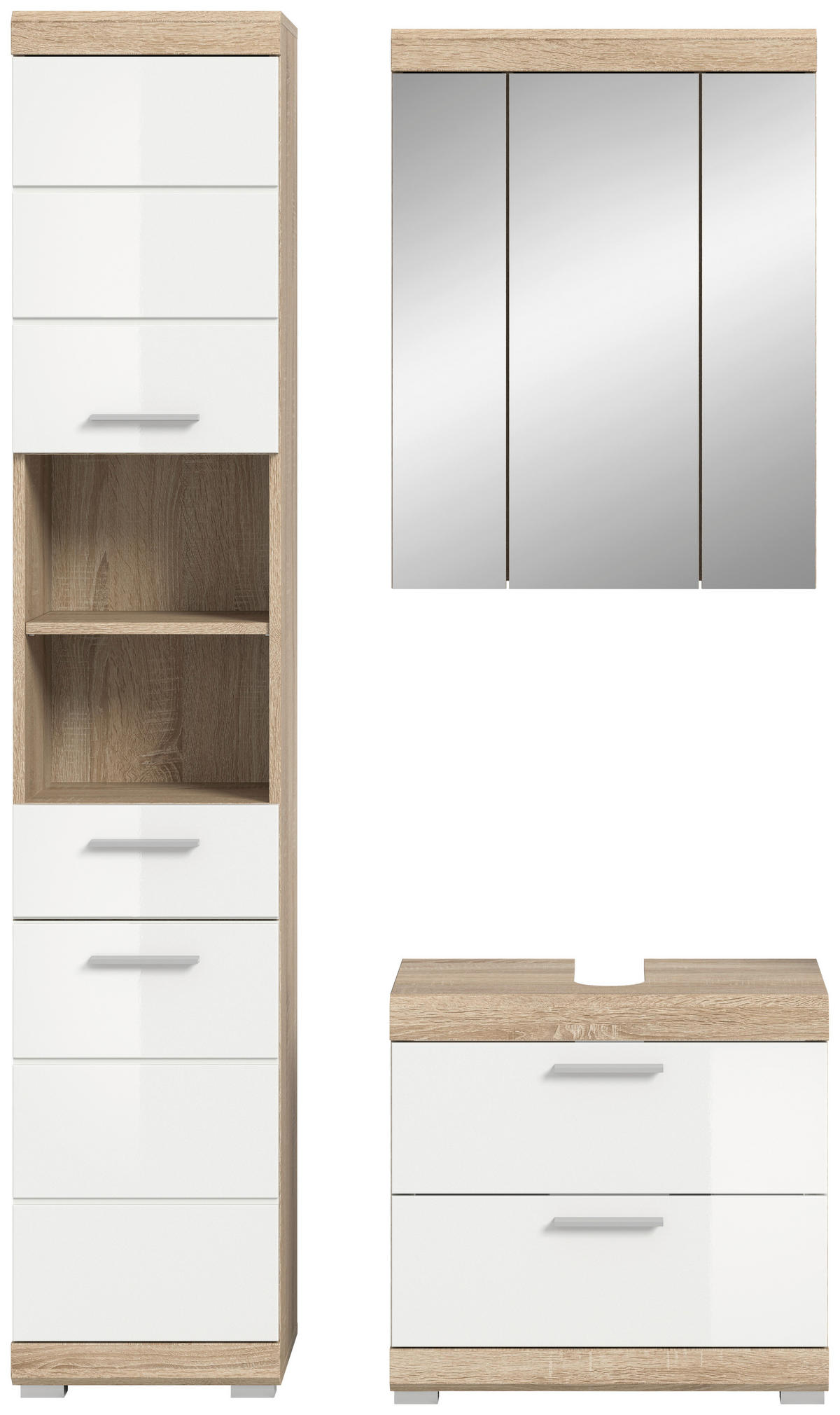 BADEZIMMER 3-teilig  in 97 cm  - Weiß Hochglanz/Silberfarben, MODERN, Glas/Holzwerkstoff (97cm) - MID.YOU