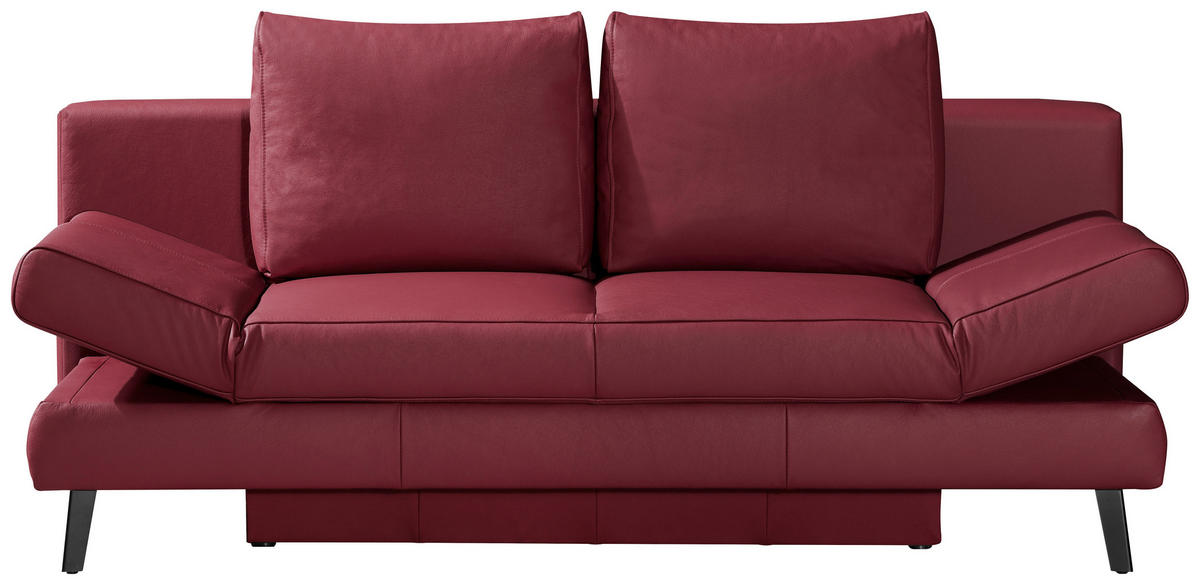 SCHLAFSOFA in Echtleder Weinrot  - Weinrot/Schwarz, Design, Leder/Metall (200/85/90cm) - Novel