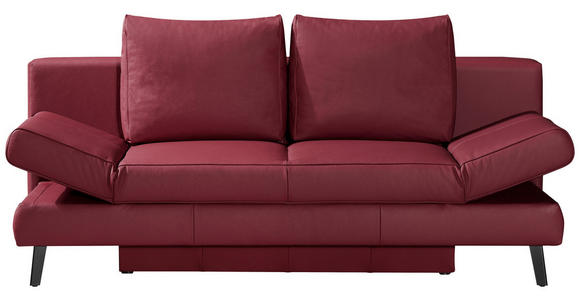 SCHLAFSOFA Weinrot Echtleder - Weinrot/Schwarz, Design, Leder/Metall (200/85/90cm) - Novel