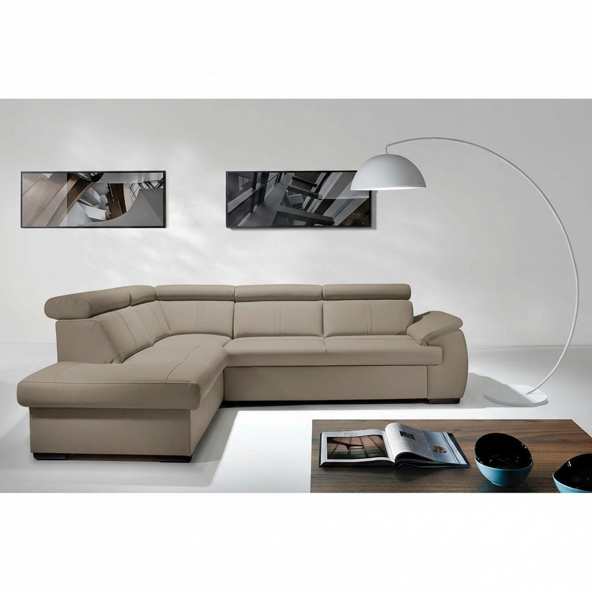 ECKSOFA  in Echtleder Hellgrau  - Wengefarben/Hellgrau, Design, Leder/Holz (211/265cm) - Livetastic