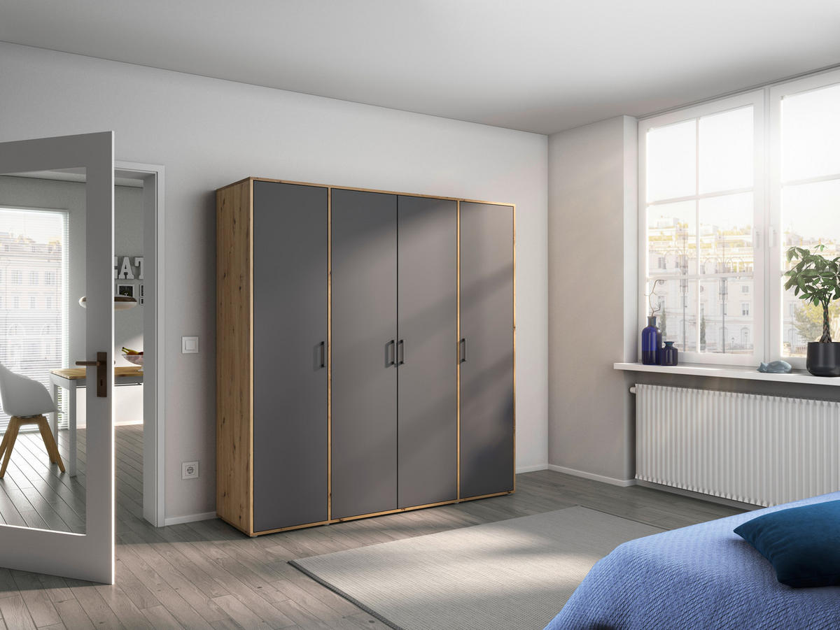 DREHTÜRENSCHRANK in Grau, Eiche Artisan  - Eiche Artisan/Grau, Modern, Holzwerkstoff/Kunststoff (187/194/53cm) - Rauch Möbel