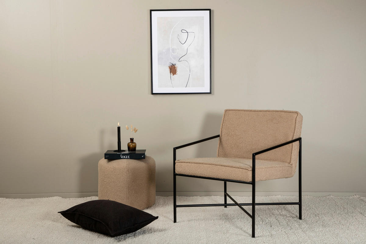 SESSEL in Teddystoff Schwarz, Beige  - Beige/Schwarz, Design, Textil/Metall (66/78/65cm) - Livetastic