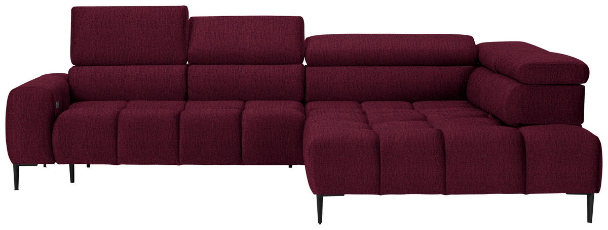 ECKSOFA in Samt, Webstoff Bordeaux  - Bordeaux/Schwarz, Design, Textil/Metall (300/216cm) - Welnova