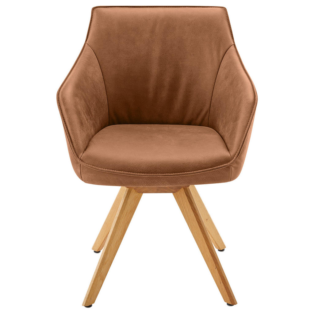 Thumbnail - Koinor Armlehnstuhl, Eiche, Cognac, Holz, Leder, Echtleder, Büffelleder, Wildeiche, massiv, konisch, eckig, 60x84x67 cm,...