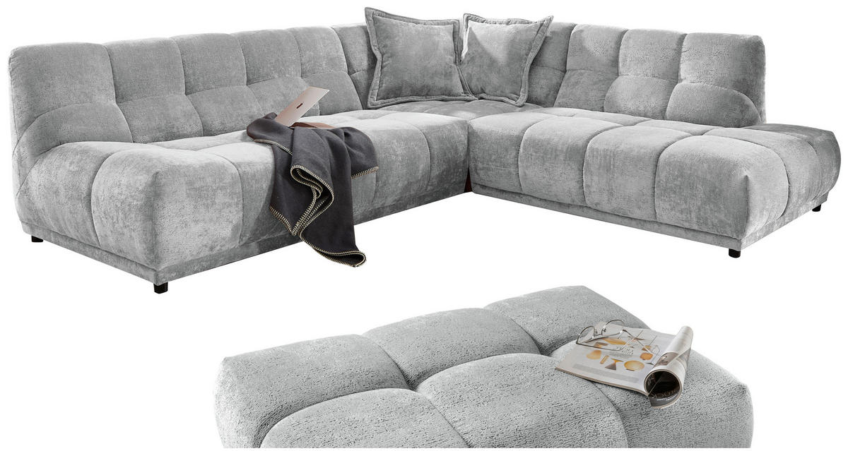ECKSOFA ITALIA in Chenille Hellblau  284/250 cm  - Schwarz/Hellblau, MODERN, Kunststoff/Textil (284/250cm) - Livetastic
