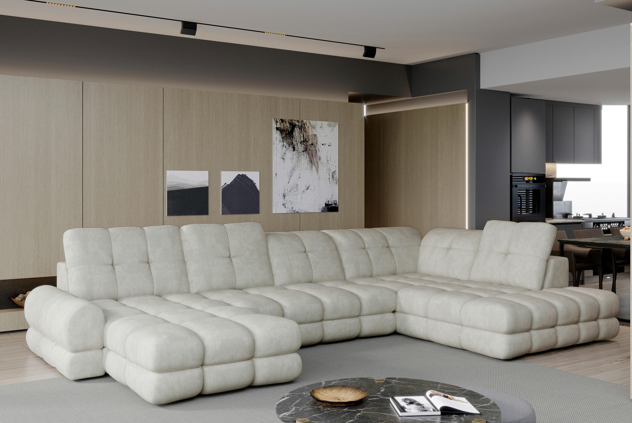 MEGA SOFFA i tyg beige  - beige/svart, Design, trämaterial/trä (400/116/217cm) - Stylife