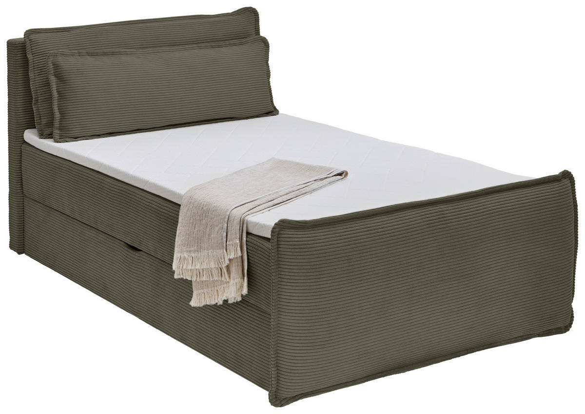 BOXBETT 120/200 cm,  in Waldgrün, Kissen, Bettkasten, Topper, H3 = fest  - Waldgrün/Schwarz, Design, Kunststoff/Textil (120/200cm) - Chameo