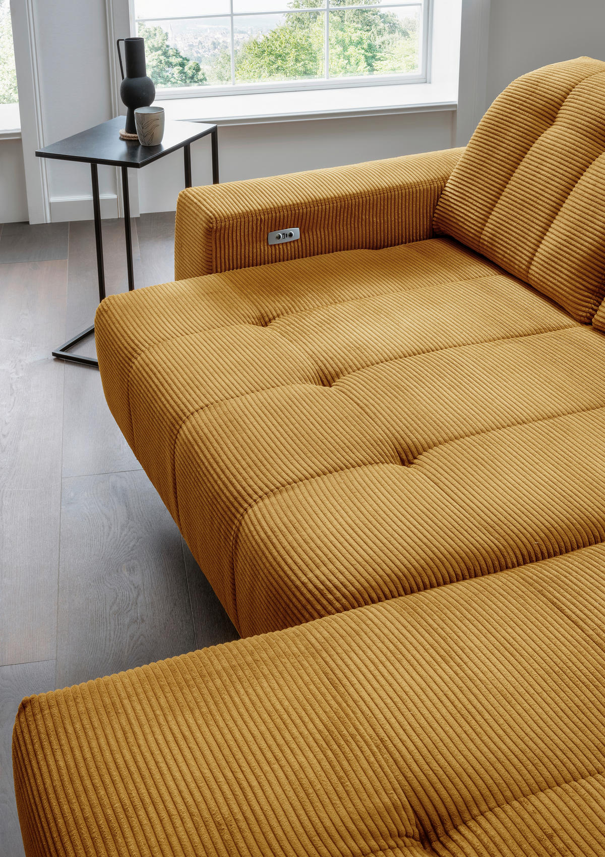 ECKSOFA Goldfarben Cord  - Goldfarben/Schwarz, MODERN, Textil/Metall (261/200cm) - Livetastic