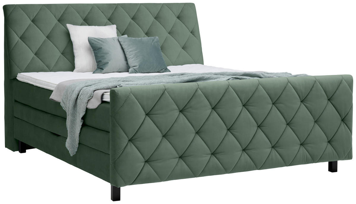 BOXSPRINGBETT 160/200 cm  in Grün  - Schwarz/Grün, KONVENTIONELL, Holz/Textil (160/200cm) - Ti'me