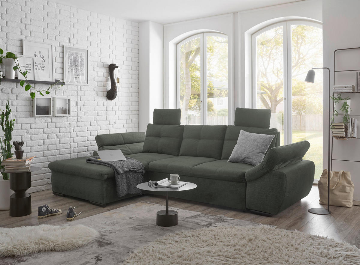 ECKSOFA in Mikrovelours Dunkelgrün  - Dunkelgrün/Schwarz, Konventionell, Kunststoff/Textil (170/275cm) - Carryhome