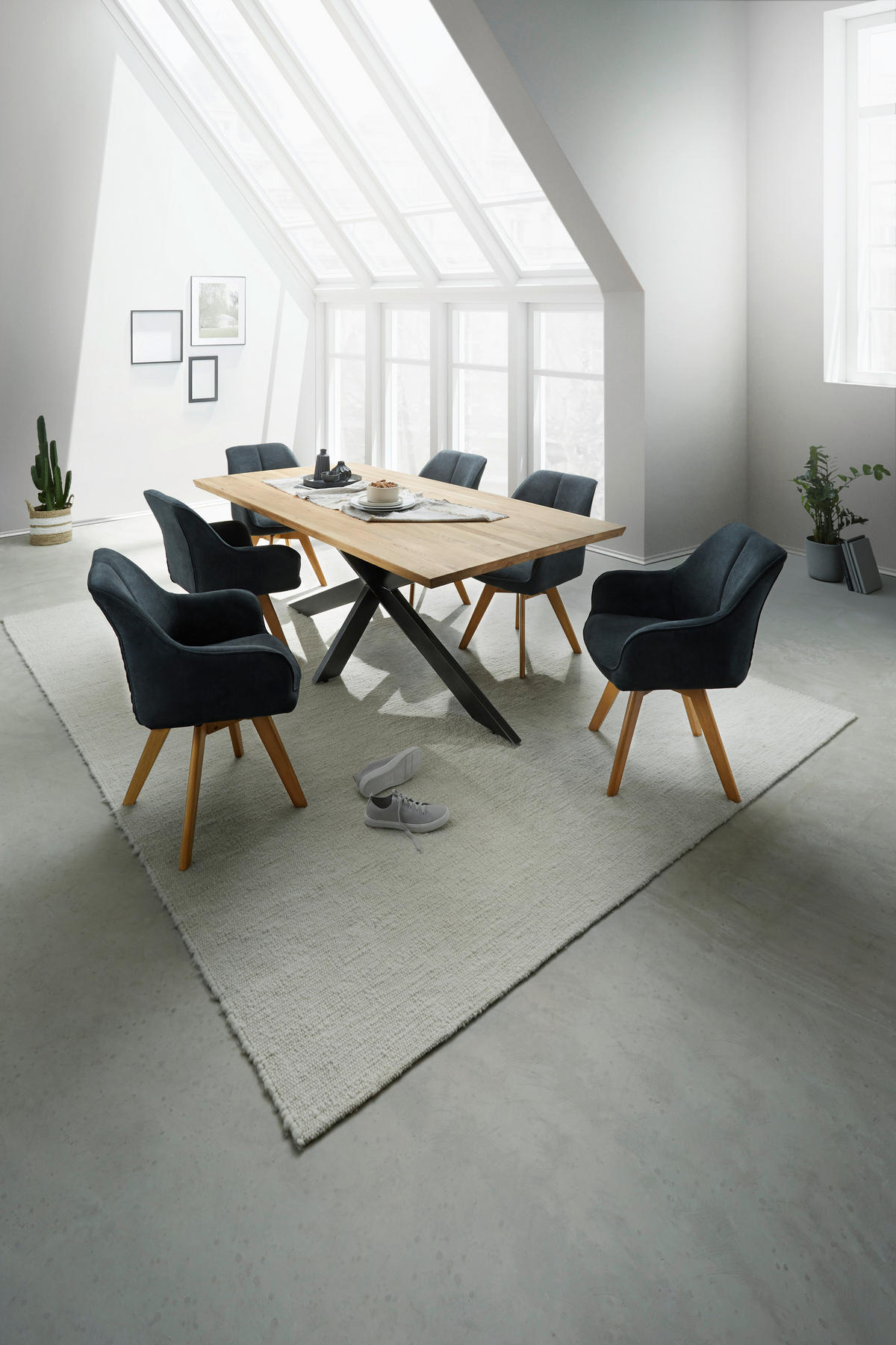 ESSTISCH Wildeiche massiv rechteckig Eichefarben  - Eichefarben/Schwarz, Design, Holz/Metall (200/100/77cm) - Linea Natura