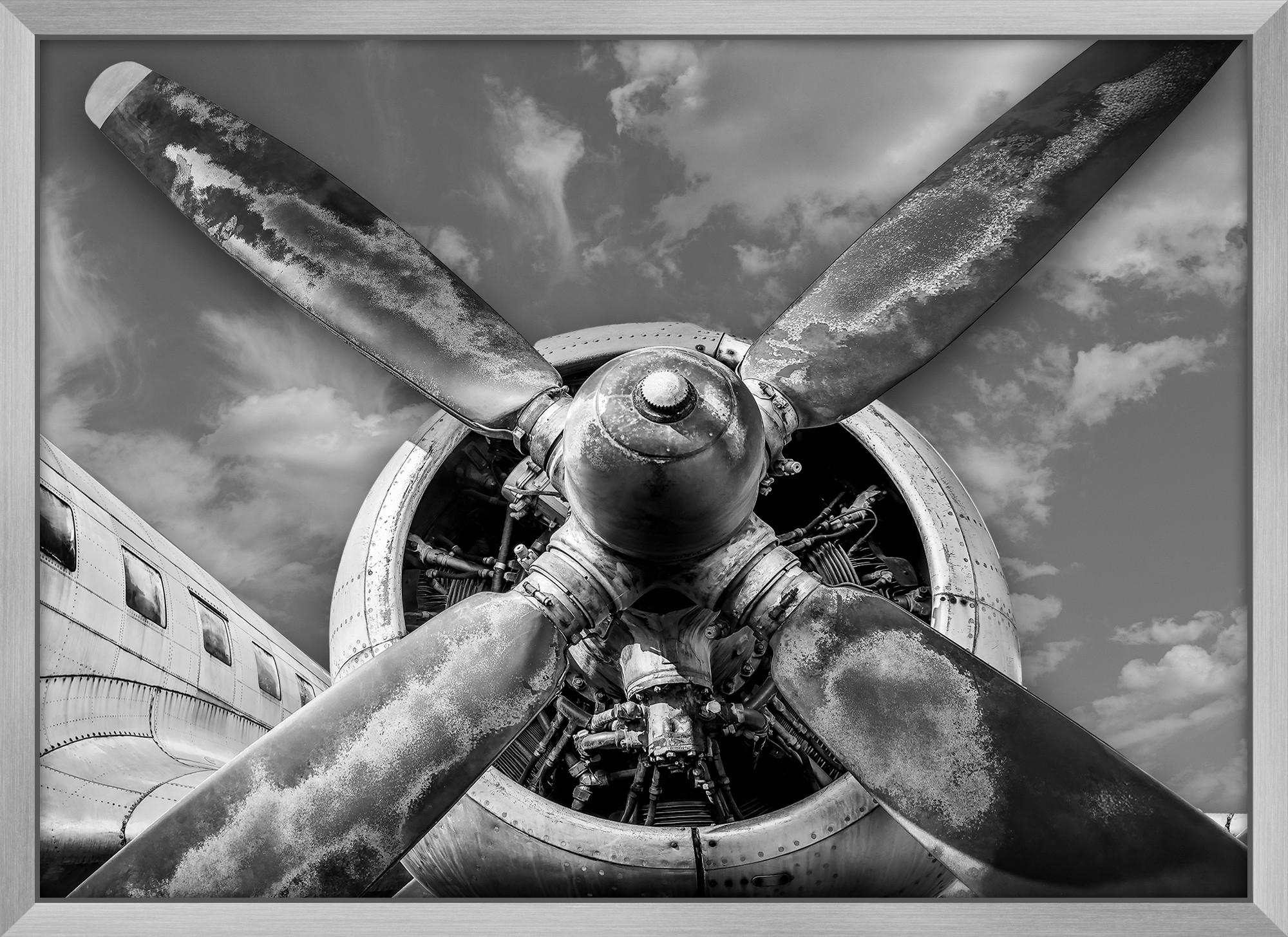 KUNSTDRUCK Städte, Fahrzeuge, Wolken, Flugzeug 110/80 cm  - Silberfarben/Schwarz, LIFESTYLE, Glas/Holzwerkstoff (110/80cm) - Monee