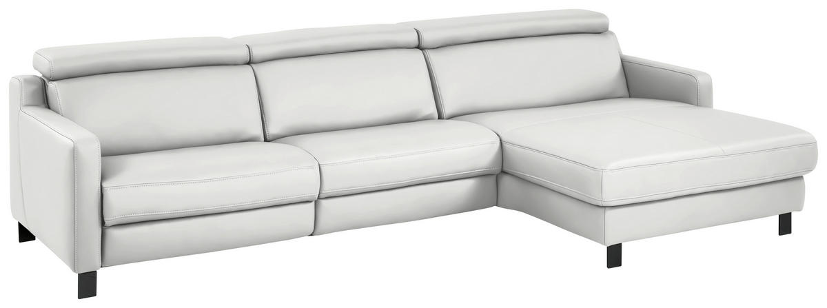 ECKSOFA Echtleder Hellgrau  - Hellgrau/Schwarz, Design, Leder/Metall (291/176cm) - Valdera