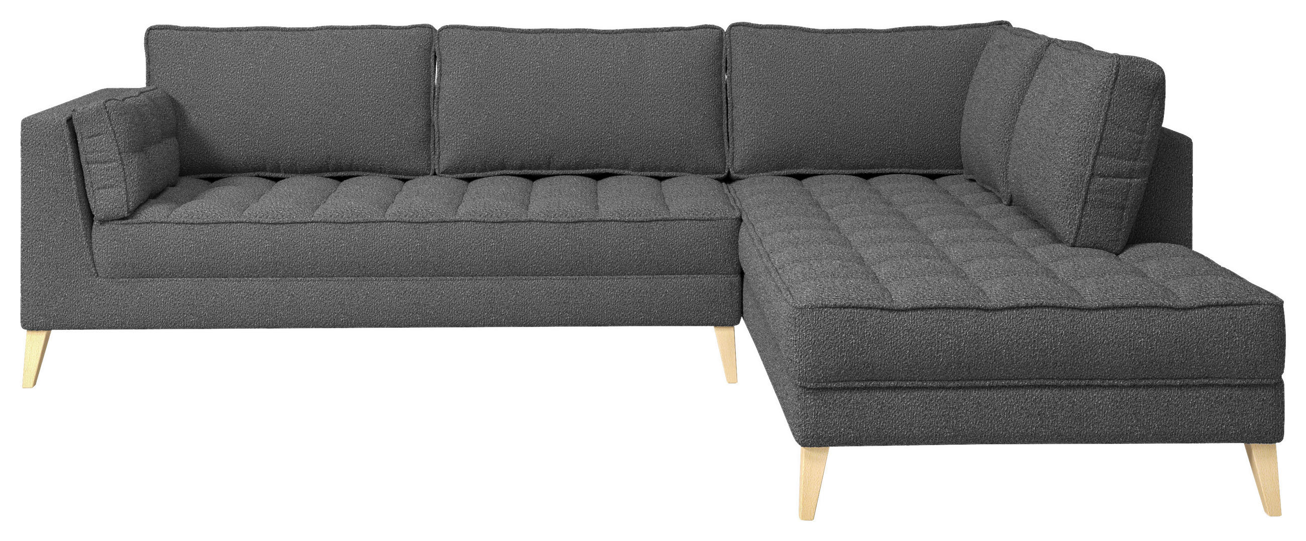 ECKSOFA Schwarz Bouclé  - Schwarz/Naturfarben, Design, Holzwerkstoff/Textil (310/204cm) - MID.YOU