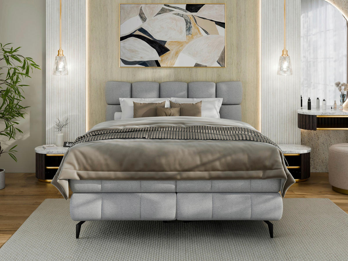 BOXBETT 140/200 cm,  in Grau, Bettkasten, Topper, H3 + H3 = fest  - Schwarz/Grau, Trend, Textil/Metall (140/200cm) - Esposa