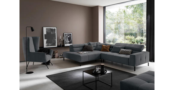 ECKSOFA in Feincord Anthrazit 219/311 cm - Anthrazit/Schwarz, KONVENTIONELL, Textil/Metall (219/311cm) - Hom`in