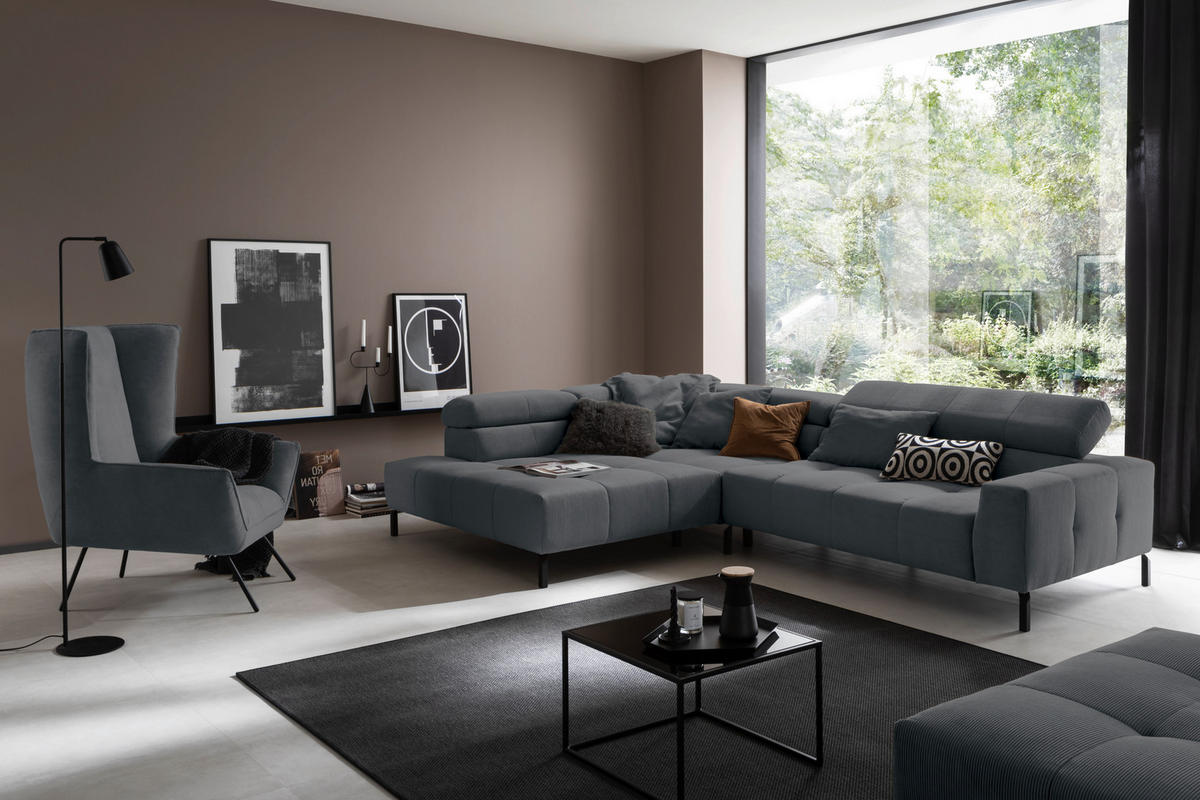 ECKSOFA in Feincord Anthrazit  - Anthrazit/Schwarz, Konventionell, Textil/Metall (219/311cm) - Hom`in