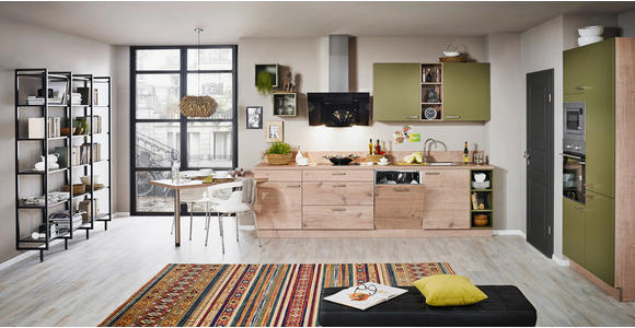 EINBAUKÜCHE - Eichefarben/Olivgrün, Design, Holzwerkstoff - Dieter Knoll