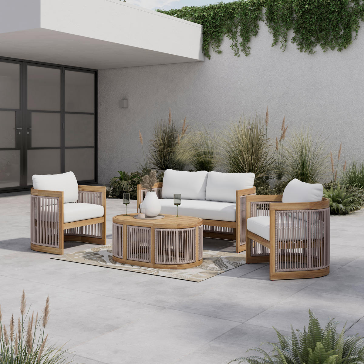 GARTENSET 4-teilig  - Beige/Akaziefarben, MODERN, Holz (132/64/70cm) - Ambia Garden