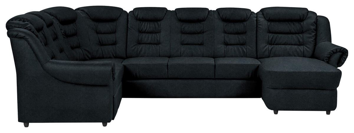 WOHNLANDSCHAFT Schwarz Chenille  - Schwarz, KONVENTIONELL, Kunststoff/Textil (216/333/165cm) - Livetastic