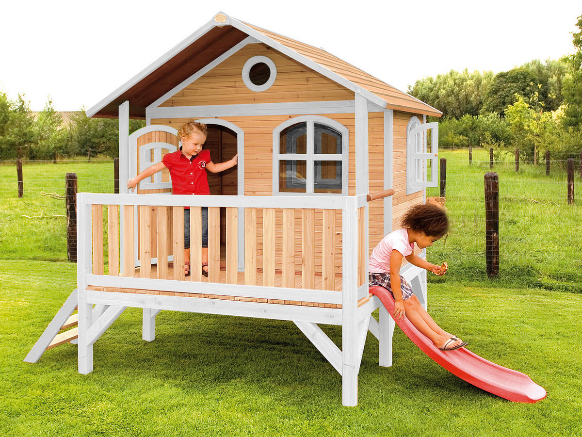SPIELHAUS 349/233/212 cm  - Weiss/Hellrot, Konventionell, Holz/Kunststoff (349/233/212cm)