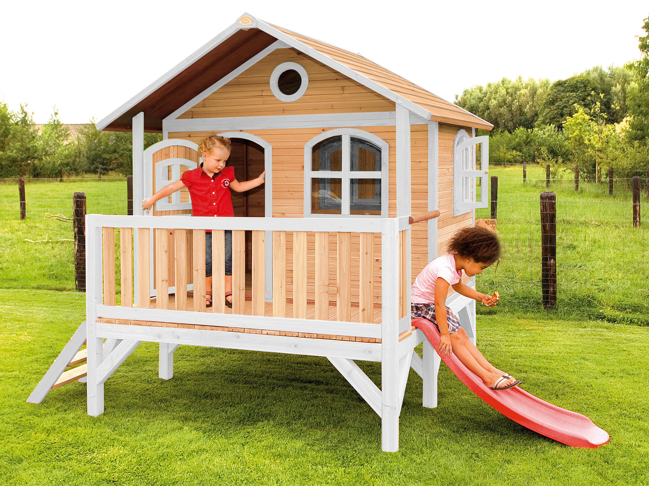 Thumbnail - Ambia Garden Spielhaus, Braun, Weiß, Hellrot, Holz, Kunststoff, 349x233x212 cm, EN 71, CE, FSC 100%, Outdoor Spielzeug, ...