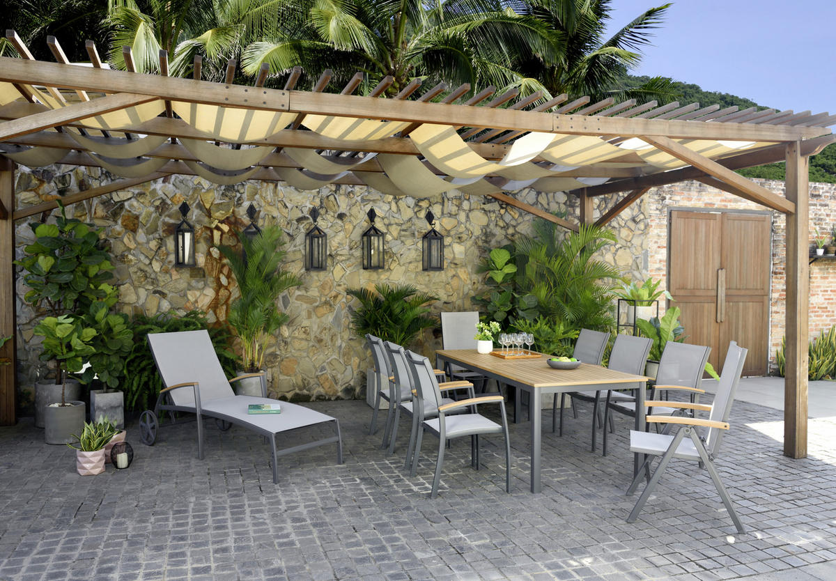 STAPELSESSEL Eukalyptusholz Aluminium Grau, Hellgrau, Teakfarben  - Hellgrau/Grau, Design, Holz/Textil (61,8/92,5/58,3cm) - Ambia Garden