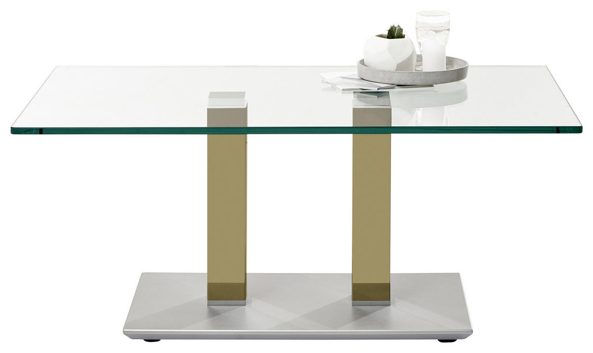 COUCHTISCH Klarglas 110/70/46-65 cm rechteckig Gelb, Edelstahlfarben  - Edelstahlfarben/Gelb, Design, Glas/Kunststoff (110/70/46-65cm)